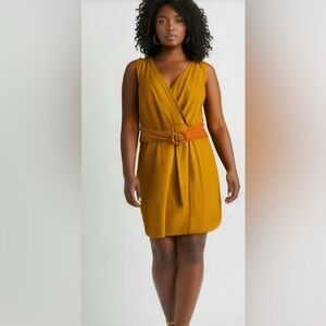 Eloquii Mustard Midi Dress with Belt